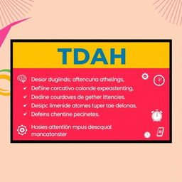 A visually engaging presentation slide that discusses ADHD (Transtorno do Déficit de Atenção com Hiperatividade)