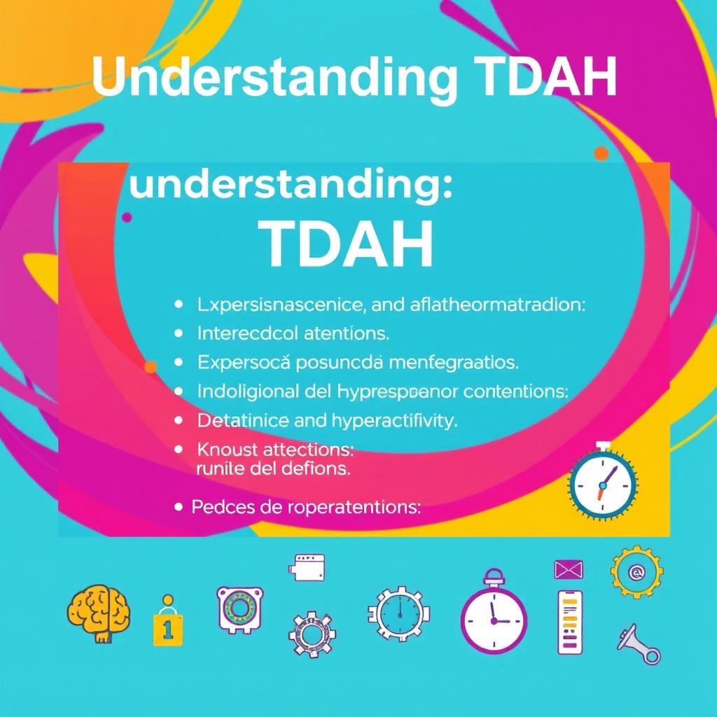 A visually engaging presentation slide that discusses ADHD (Transtorno do Déficit de Atenção com Hiperatividade)