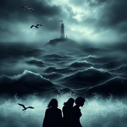 A haunting and suspenseful book cover for a crime novel featuring a dark, mysterious sea with ominous waves
