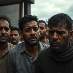 A poignant scene capturing men expressing deep emotions, tears streaming down their faces