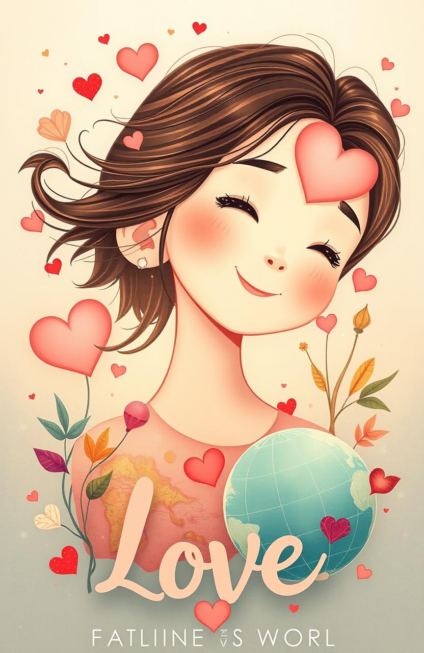 A captivating poster symbolizing love that radiates warmth and global unity, featuring a simple yet beautiful girl with an enchanting smile