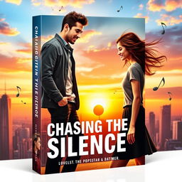 A striking book cover for 'Chasing the Silence', depicting a love story between a worldwide popstar and a simple yet beautiful girl