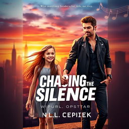A striking book cover for 'Chasing the Silence', depicting a love story between a worldwide popstar and a simple yet beautiful girl