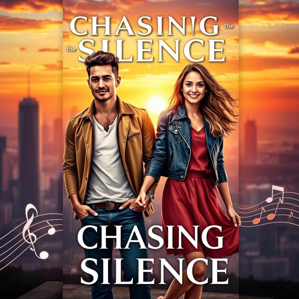 A striking book cover for 'Chasing the Silence', depicting a love story between a worldwide popstar and a simple yet beautiful girl