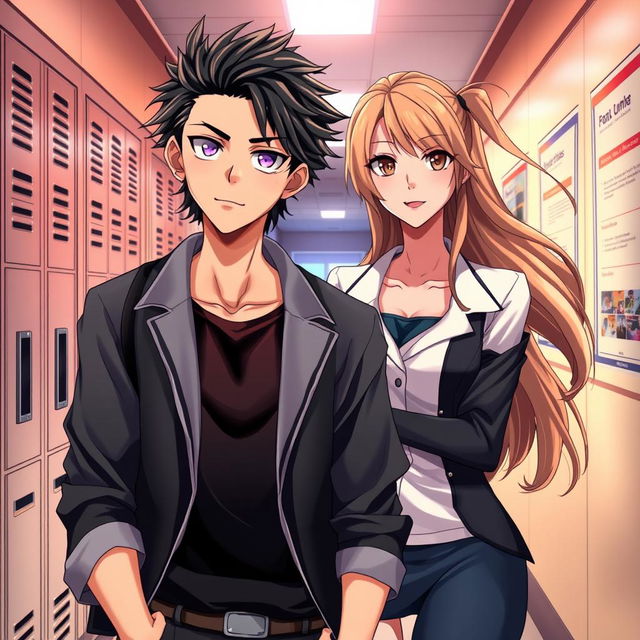 An anime-inspired scene featuring a high school mafia theme