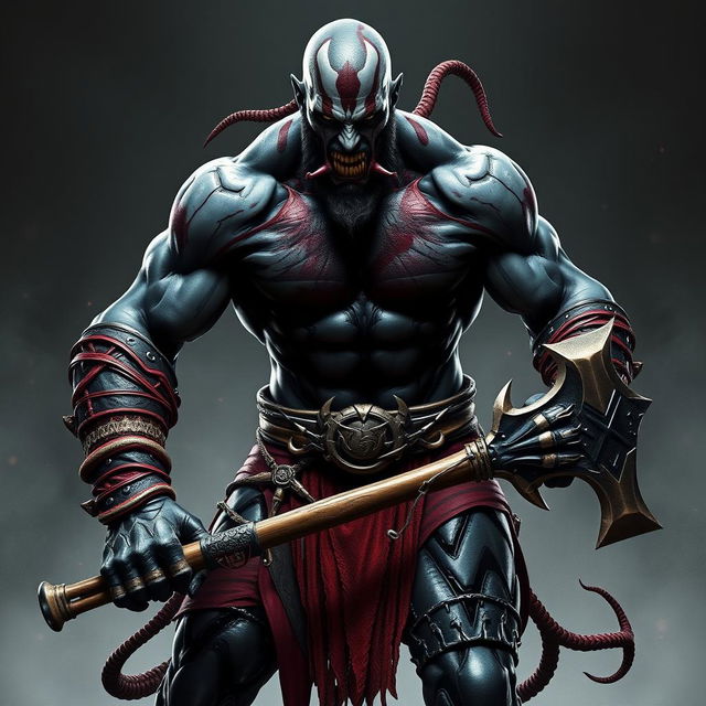 A terrifying and powerful character that combines the essence of Kratos and Venom