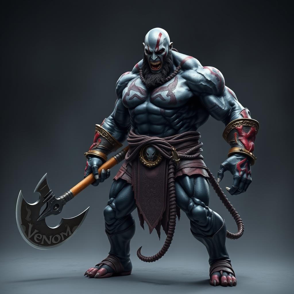 A terrifying and powerful character that combines the essence of Kratos and Venom