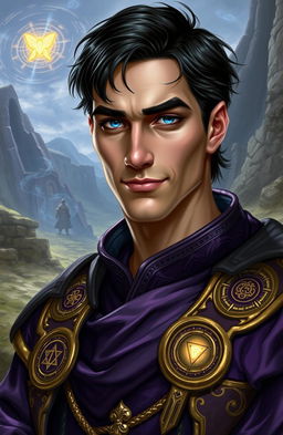 A detailed portrait of Gale Dekarios from Baldur's Gate 3, showcasing his captivating features