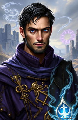 A detailed portrait of Gale Dekarios from Baldur's Gate 3, showcasing his captivating features