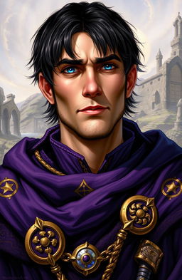 A detailed portrait of Gale Dekarios from Baldur's Gate 3, showcasing his captivating features