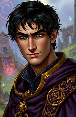 A detailed portrait of Gale Dekarios from Baldur's Gate 3, showcasing his captivating features