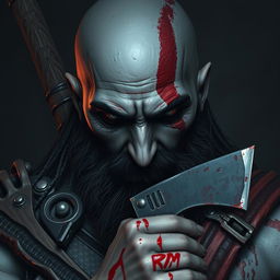 A depiction of Kratos in a state of despair and depression, with a weary, sad expression