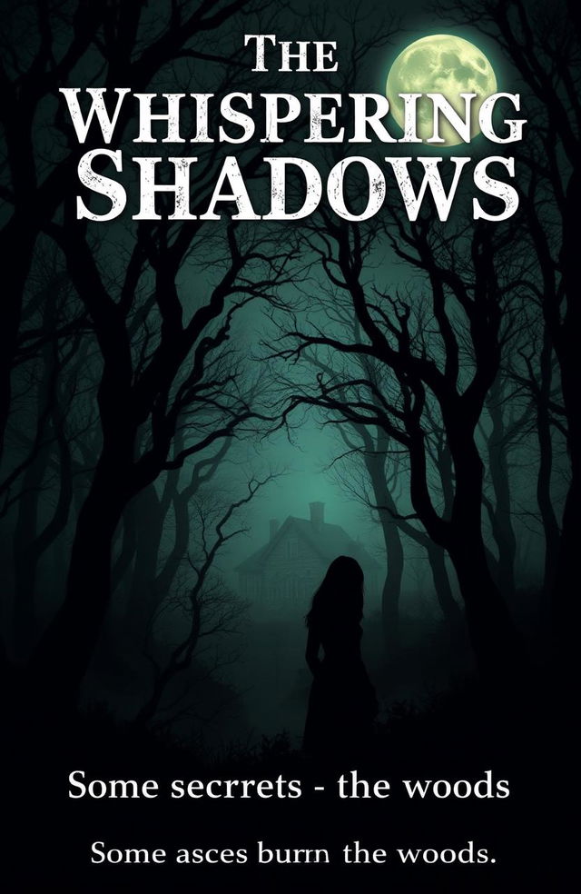 A mysterious fog-covered forest illuminated by a full moon, featuring twisted trees casting long shadows