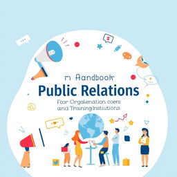 A visually engaging and illustrative cover for a handbook titled 'A Handbook for Public Relations for Organizations and Training Institutions'