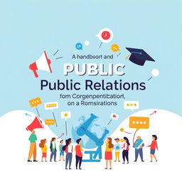 A visually engaging and illustrative cover for a handbook titled 'A Handbook for Public Relations for Organizations and Training Institutions'