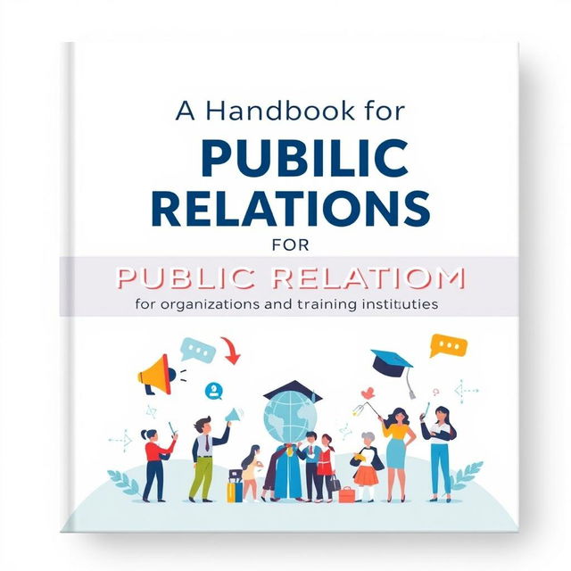 A visually engaging and illustrative cover for a handbook titled 'A Handbook for Public Relations for Organizations and Training Institutions'