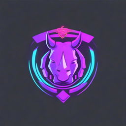 A high-quality digital art image displaying a futuristic crest with a rhinoceros in advanced armor