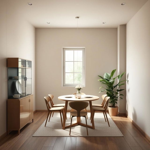 A serene dining room design measuring 2