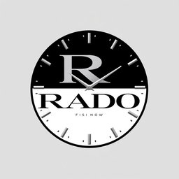 A sleek and modern logo design for a fictional luxury watch brand named 'RADO'