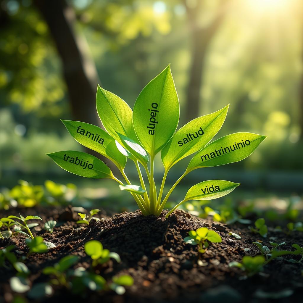 A fantastical scene of a plant emerging from the earth, with vibrant green leaves