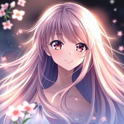 A striking anime girl with long, flowing hair, looking enchanting and ethereal