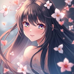 A striking anime girl with long, flowing hair, looking enchanting and ethereal