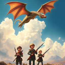 A majestic dragon soaring through the sky, its scales shimmering in the sunlight