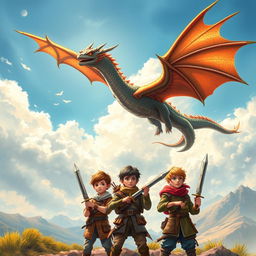 A majestic dragon soaring through the sky, its scales shimmering in the sunlight