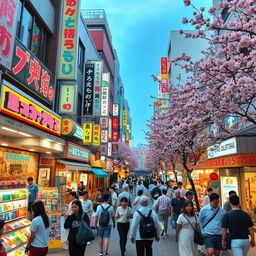 A vibrant and bustling scene in Nakano, Tokyo, showcasing the famous Nakano Broadway shopping complex