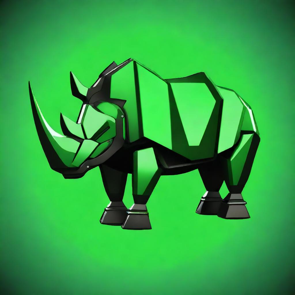 A high-quality digital art image showcasing a futuristic, robotic rhinoceros on a crest