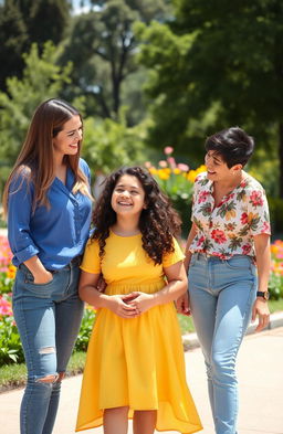 A heartwarming scene showcasing three women enjoying a fun day together