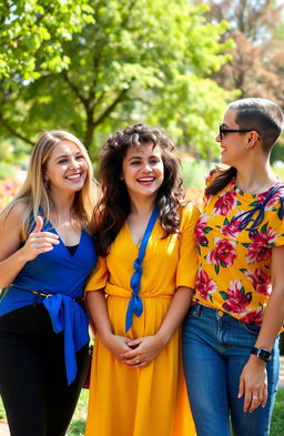 A heartwarming scene showcasing three women enjoying a fun day together