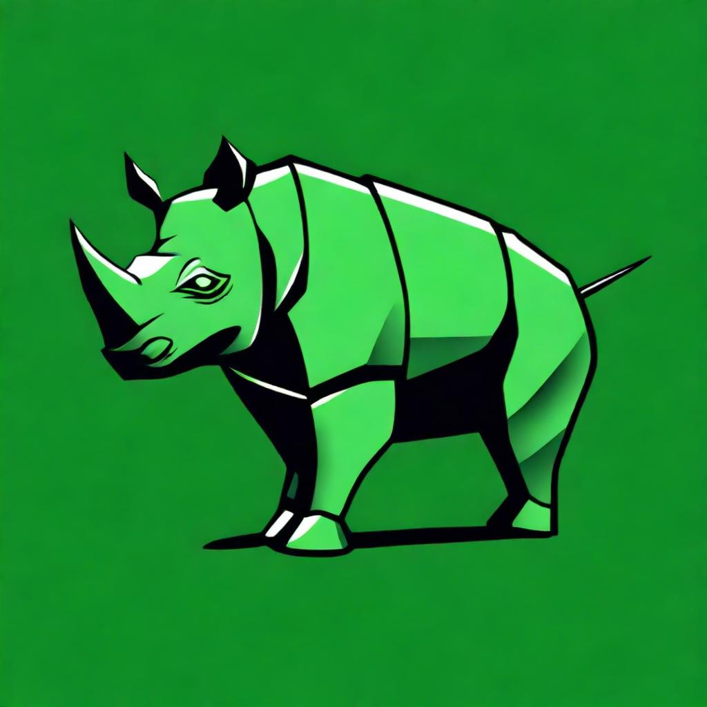 A high-quality digital art image showcasing a futuristic, robotic rhinoceros on a crest