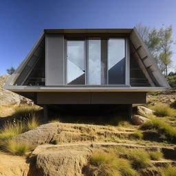 A building design with stair partitions from ground floor to the attic, located in hilly terrain