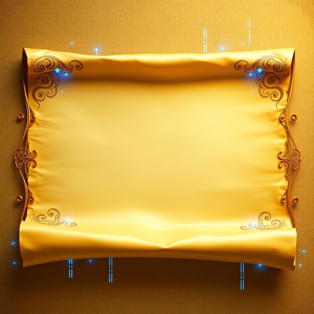 A beautifully unfurled scroll forms the centerpiece, showcasing a rich golden parchment texture that appears softly aged yet radiant