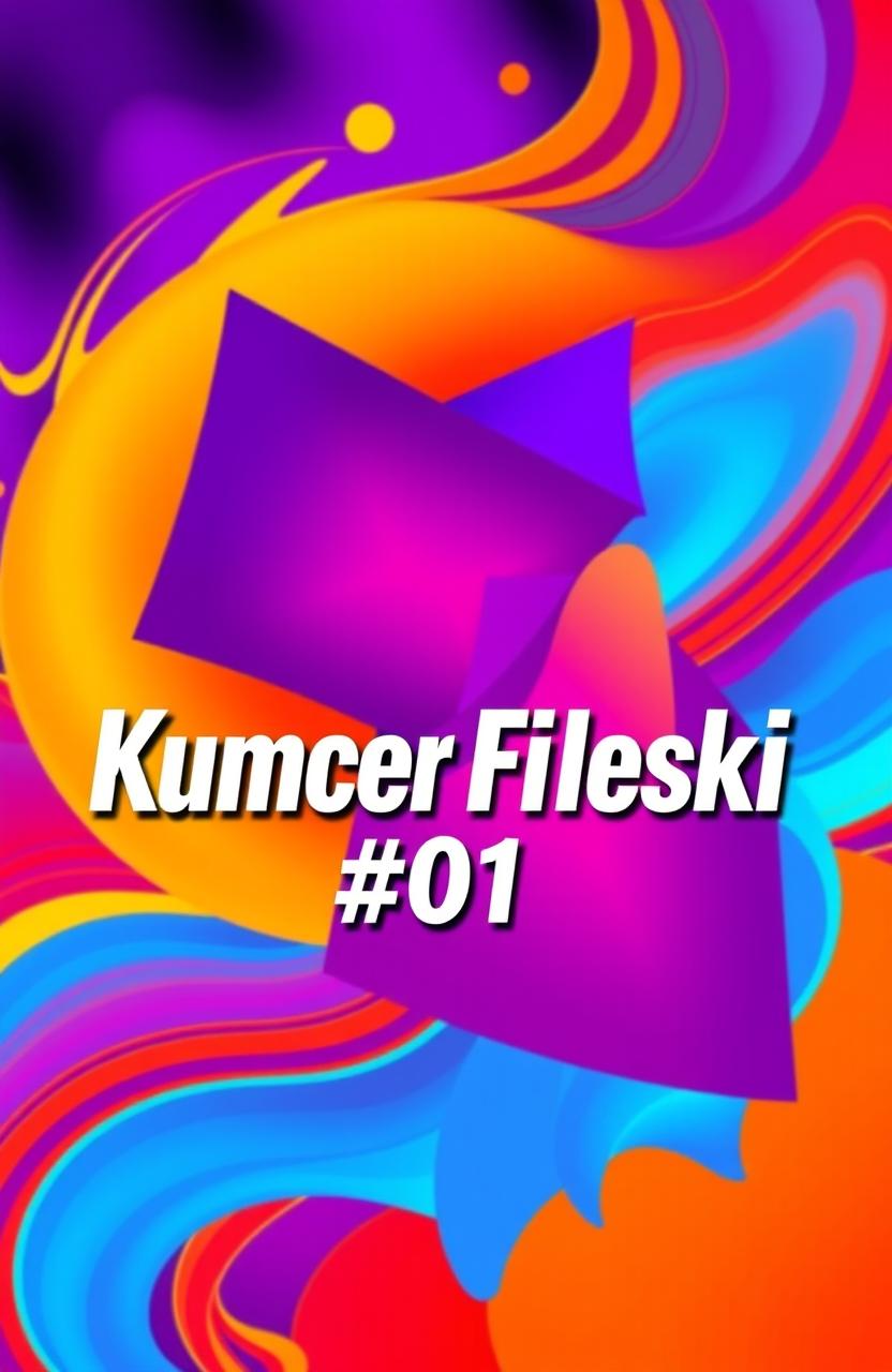 An abstract album cover for "Kumcer Fileski #01", featuring vibrant geometric shapes and a psychedelic color palette of deep purples, bright oranges, and electric blues