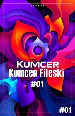 An abstract album cover for "Kumcer Fileski #01", featuring vibrant geometric shapes and a psychedelic color palette of deep purples, bright oranges, and electric blues