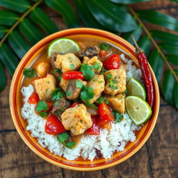 A beautifully arranged plate of Moqueca de Peixe, a traditional Brazilian fish stew