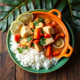 A beautifully arranged plate of Moqueca de Peixe, a traditional Brazilian fish stew