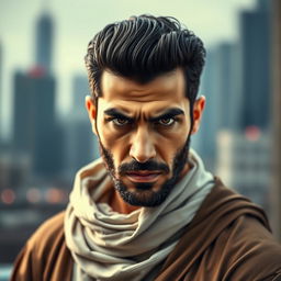 A handsome 30-year-old Muslim man with an angry expression on his face