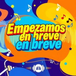 A vibrant and eye-catching podcast banner with the text "Empezamos en breve" prominently displayed in bold, energetic typography