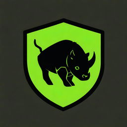 A top-notch digital art image representing an epic logo of a futuristic, robotic rhinoceros on a crest