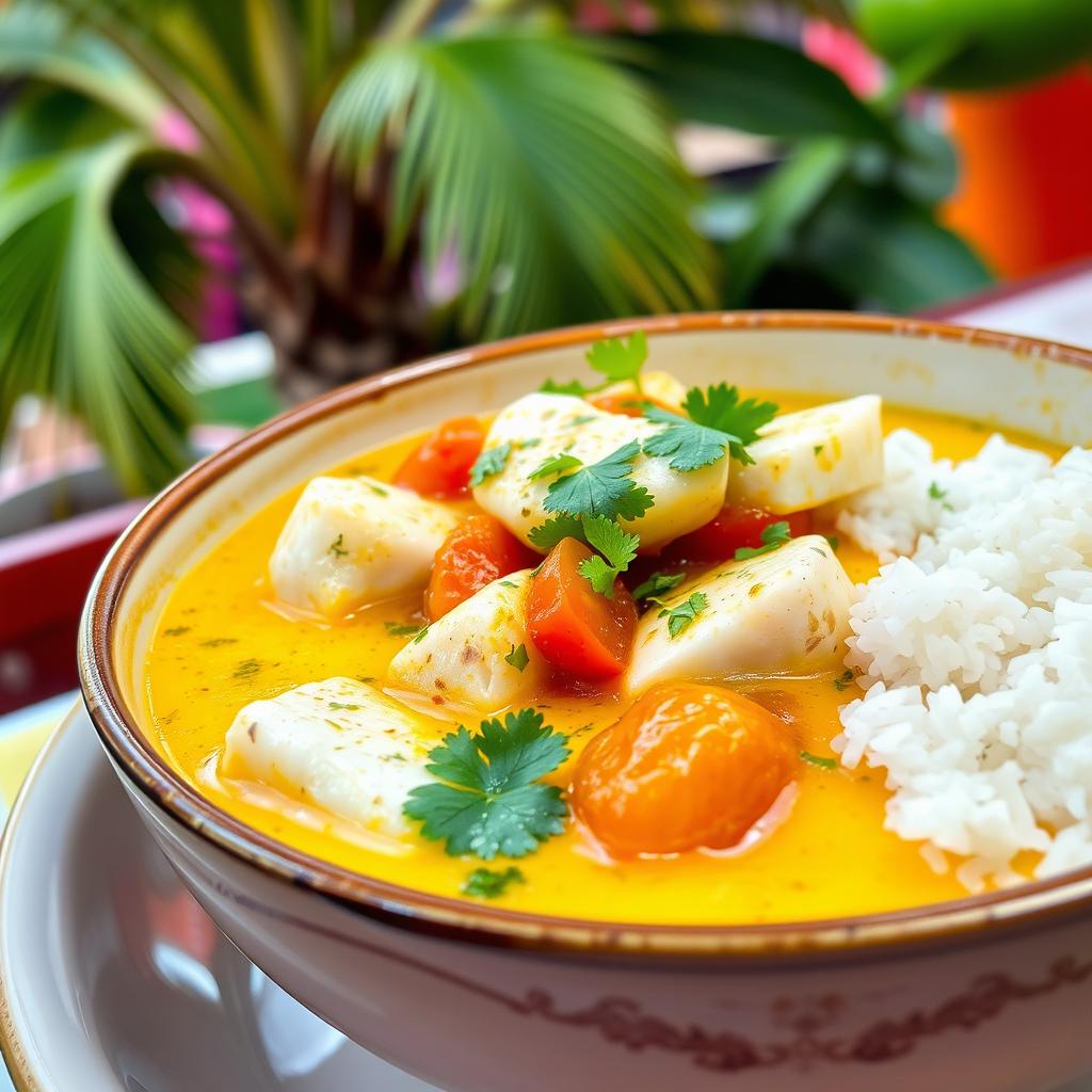 A delicious bowl of Moqueca de Peixe, a traditional Brazilian fish stew, presented beautifully