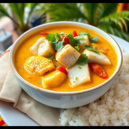 A delicious bowl of Moqueca de Peixe, a traditional Brazilian fish stew, presented beautifully
