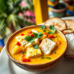 A delicious bowl of Moqueca de Peixe, a traditional Brazilian fish stew, presented beautifully