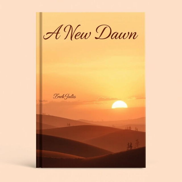A book front cover design featuring a serene landscape at dawn, showcasing a beautiful horizon with warm, inviting colors