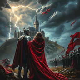 A dramatic scene depicting a medieval kingdom under the looming threat of love's destructive power