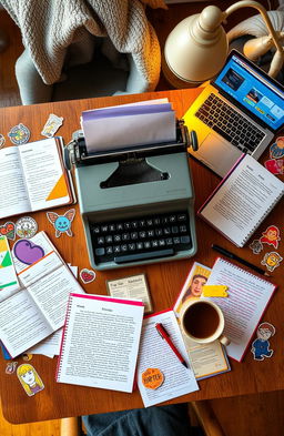 A beautifully arranged flat lay of fanfiction prompts and unfinished works in progress (WIPs) scattered across a wooden desk