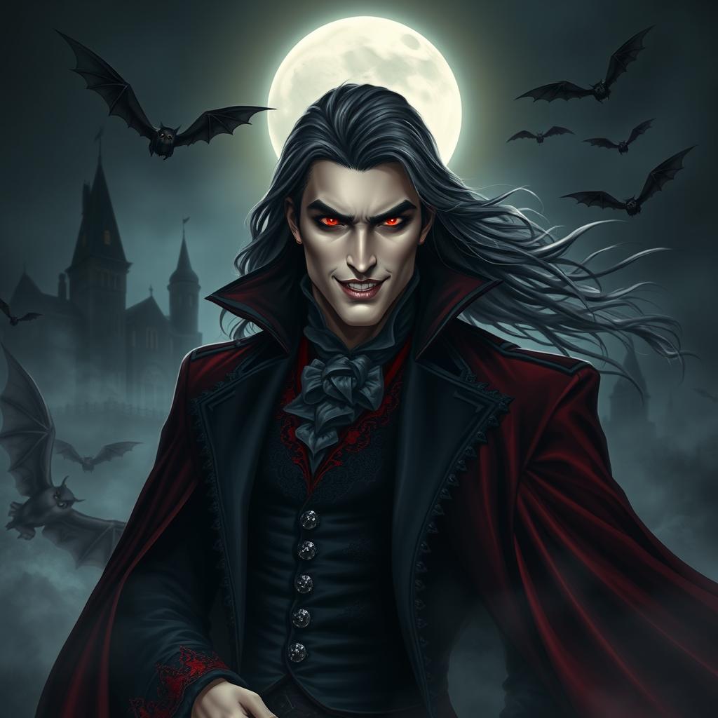 A striking vampire character design for a gothic novel cover
