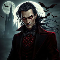 A striking vampire character design for a gothic novel cover